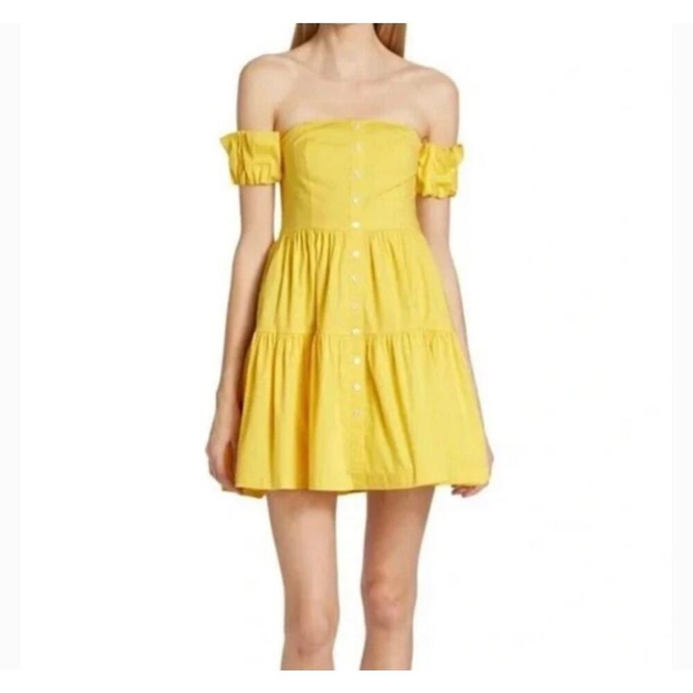 Staud Elio off the shoulder Mini Dress yellow Sz. 0 dopamine kidcore NWOT